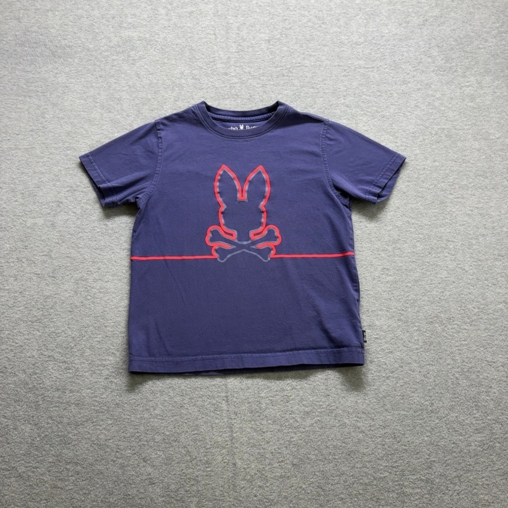 Psycho Bunny T-Shirt Kids 10/12 Purple Graphic Logo Short Sleeve Cotton Tee